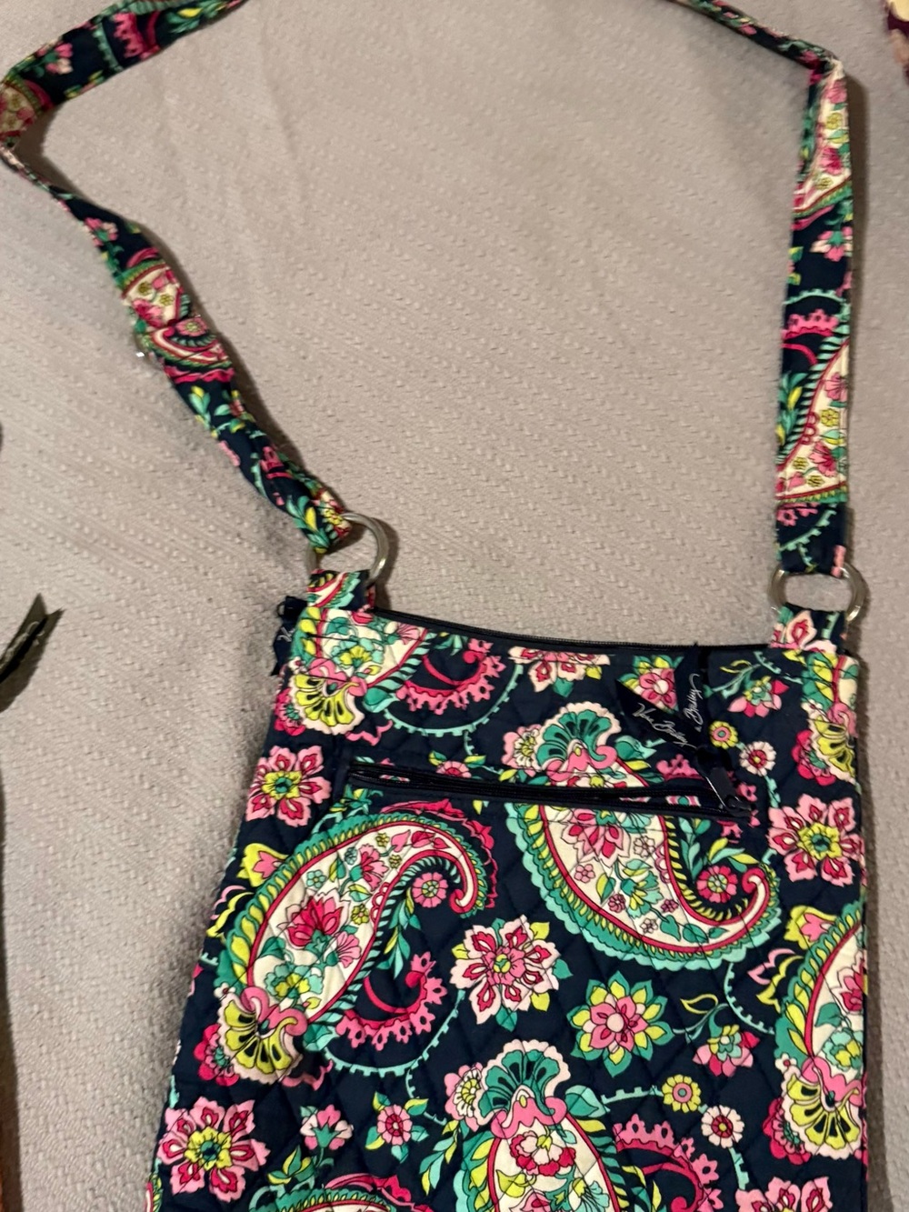 Vera Bradley Navy Paisley Crossbody Bag with Pink & Green Accents